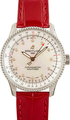 Breitling Navitimer Automatic 35 Steel on Red Leather Strap image 1