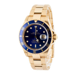 Pre-owned Yellow Gold Rolex Submariner ref 16618 Blue Dial image 0