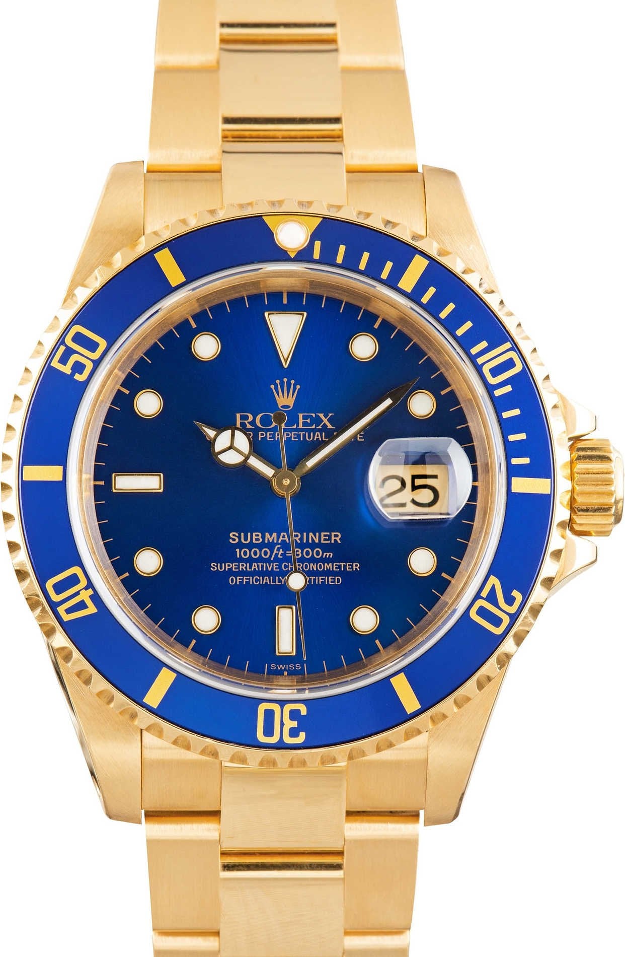 Pre-owned Yellow Gold Rolex Submariner ref 16618 Blue Dial image 2