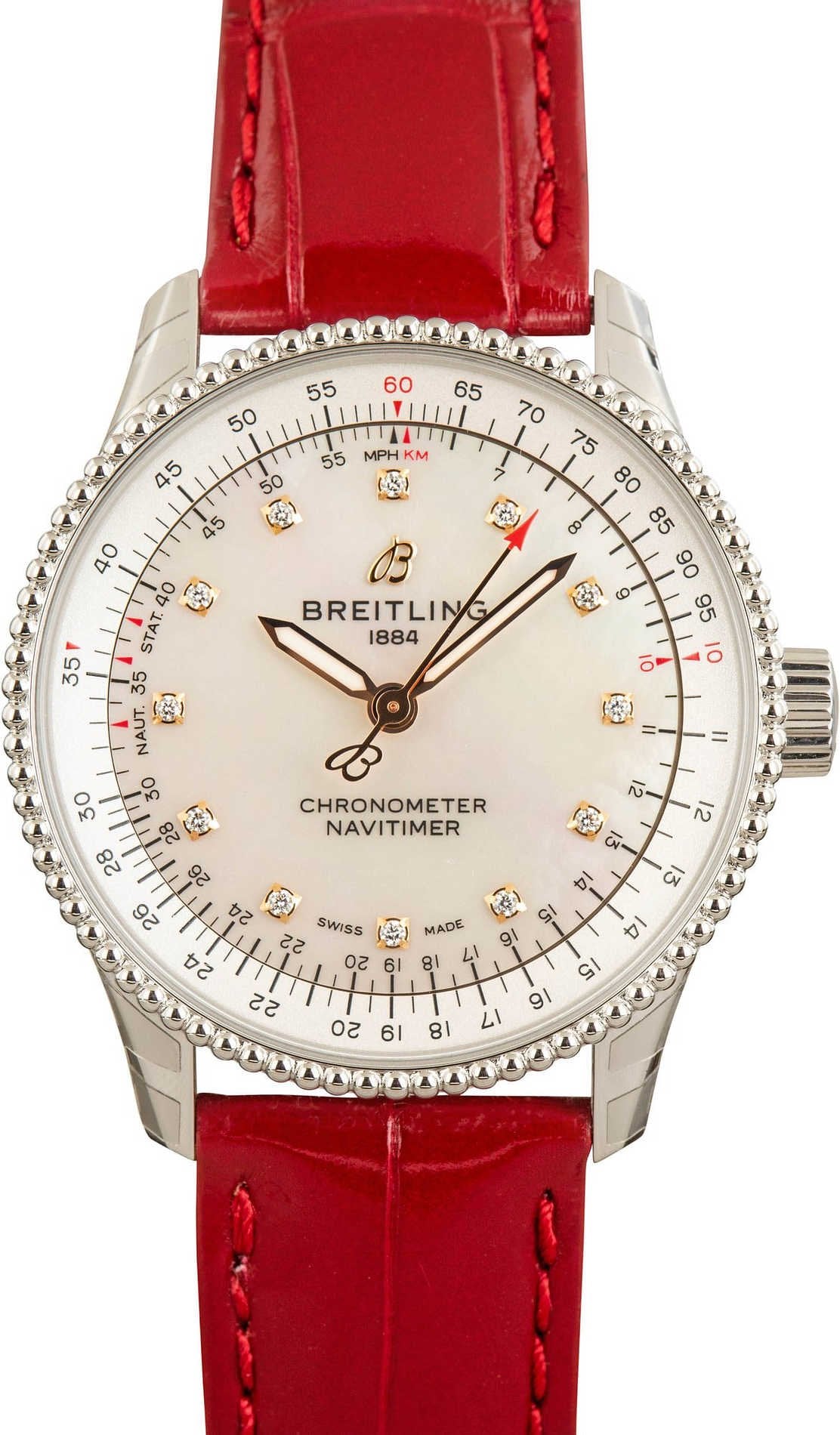 Breitling Navitimer Automatic 35 Steel on Red Leather Strap image 1