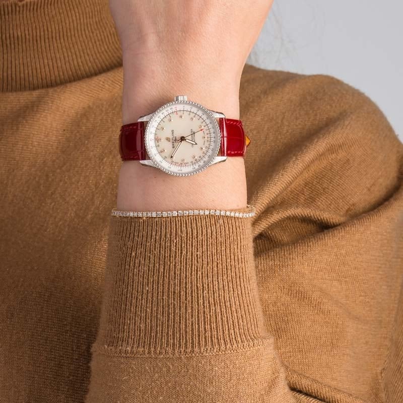 Breitling Navitimer Automatic 35 Steel on Red Leather Strap image 2